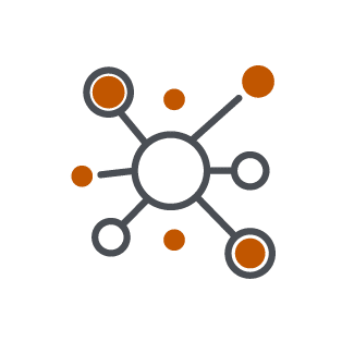 A network node icon representing connectivity and broad reach knowledge.