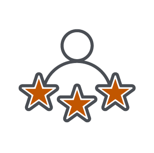 A line icon of a person profile connected to three stars.