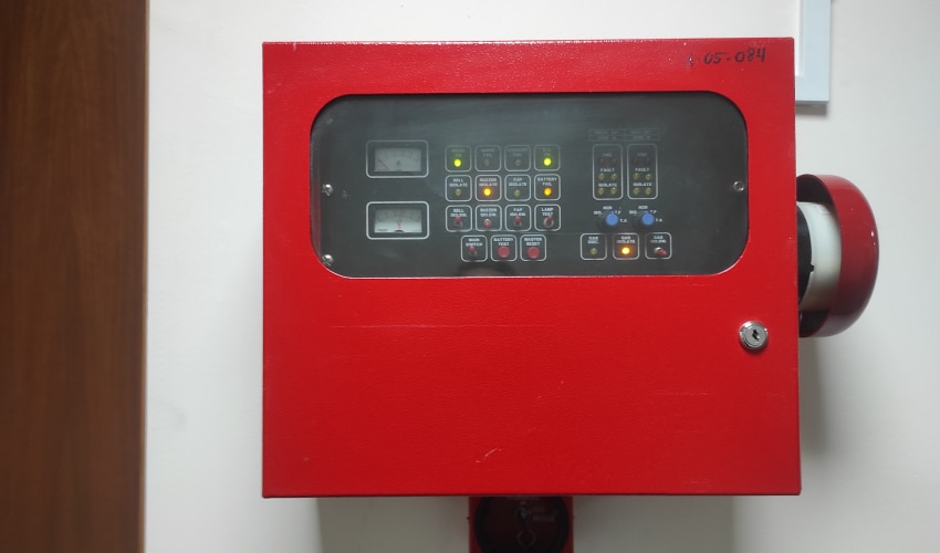 Red fire alarm control panel